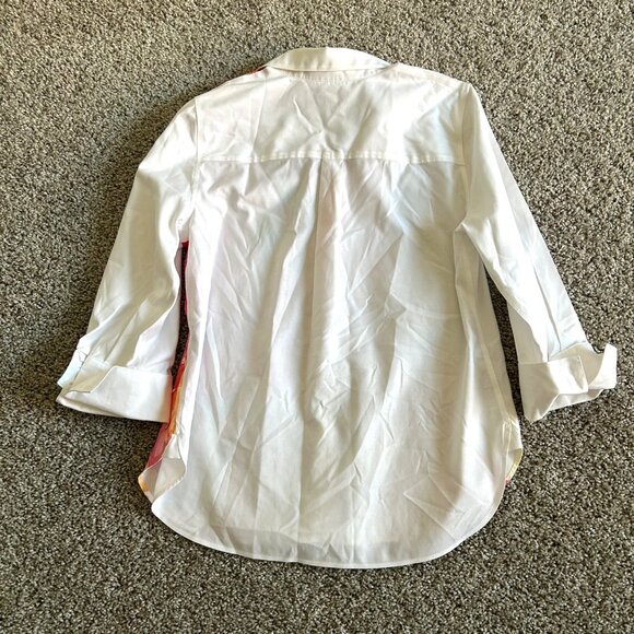 Chicos Womens Sz 6 Button Down Shirt White Floral Leaf Print Cotton Blend - Picture 8 of 11
